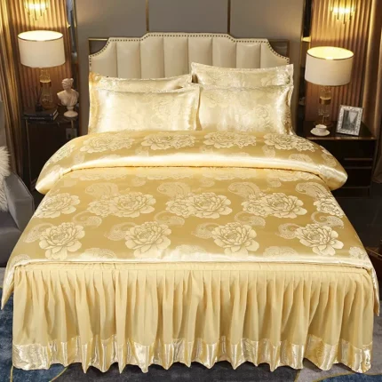 European light luxury gong satin jacquard four-piece bed skirt set, high-end feel quilt cover, bed sheet bedding, universal all year round